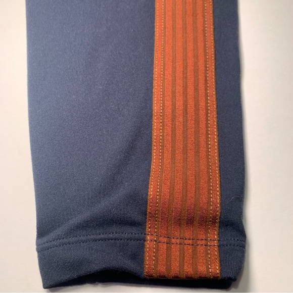 SOLD Athleta Leggings Track Tux Pants Small Navy with Brown Stripe Zip Pockets - Picture 3 of 12